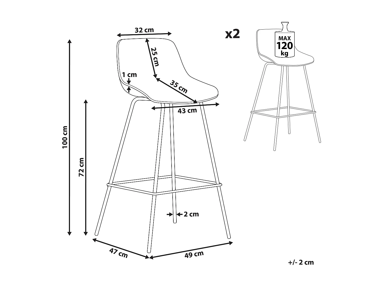 Lot de 2 chaises de bar EMMET Noir