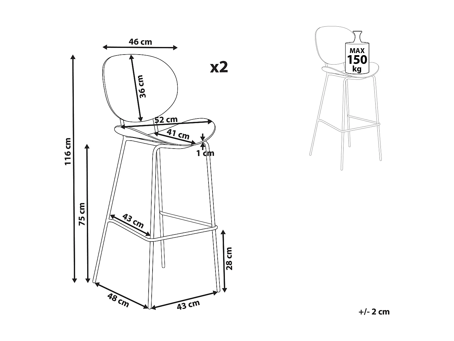 Lot de 2 chaises de bar SHONTO Noir
