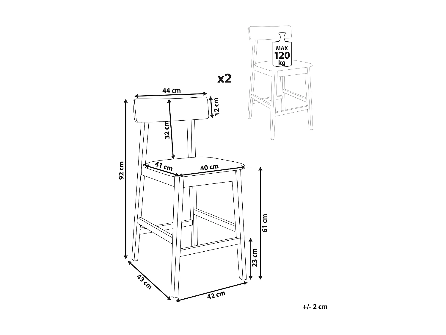 Lot de 2 chaises de bar ISANTI Bois Gris