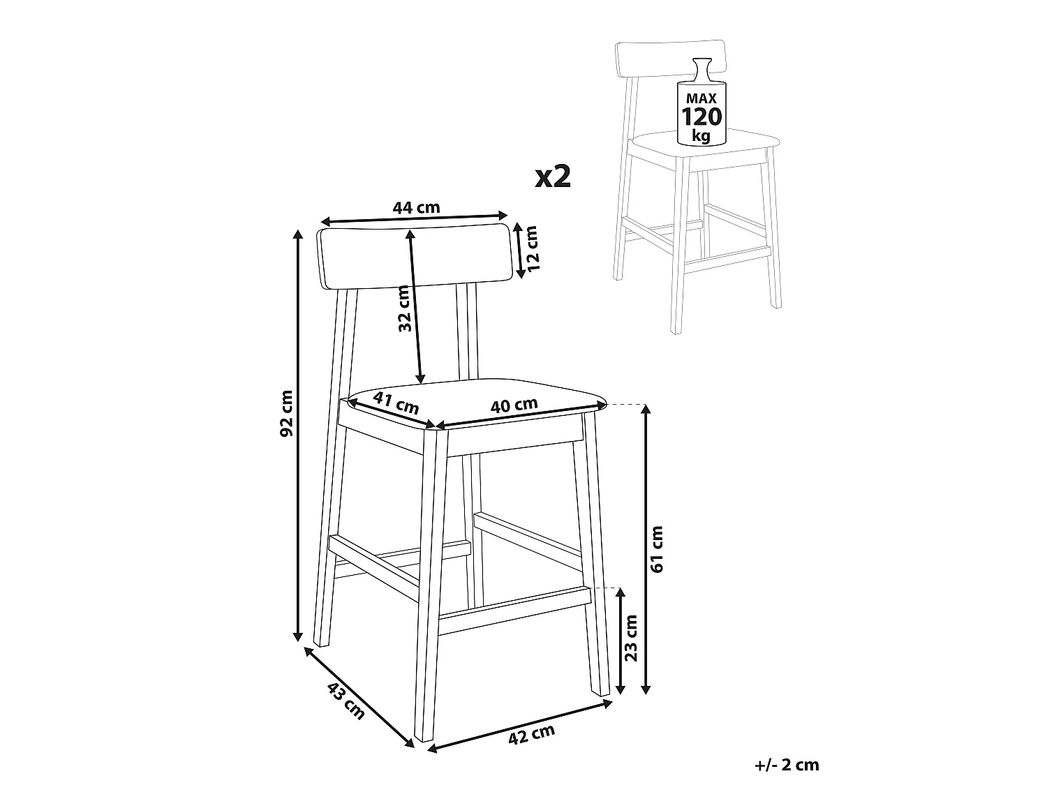 Lot de 2 chaises de bar ISANTI Bois Gris