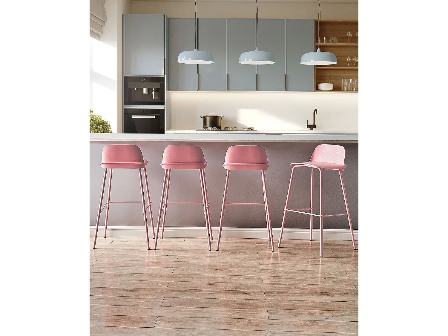 Lot de 4 chaises de bar MORA Rose pastel