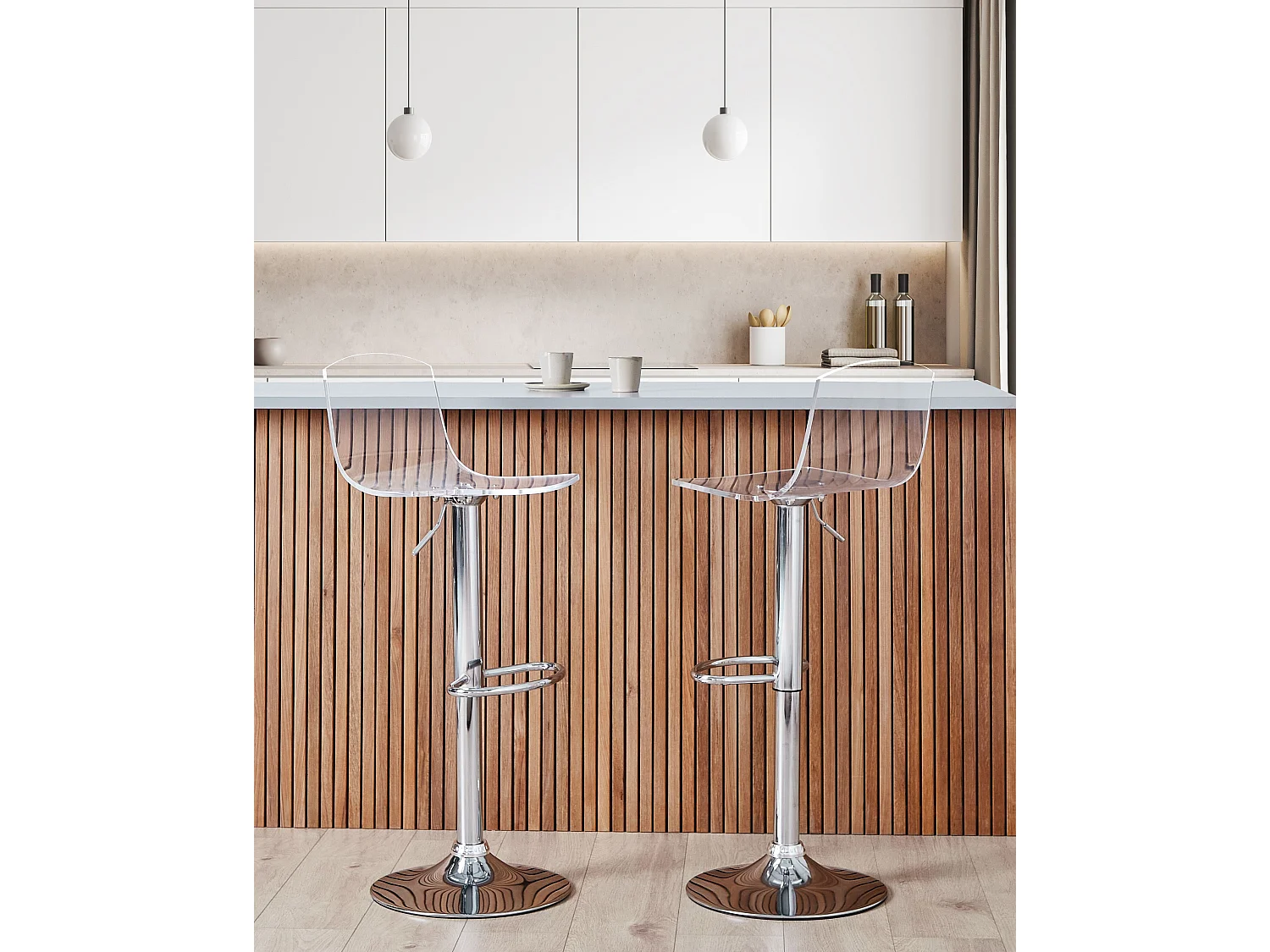 Barhocker Acryl transparent Metallgestell höhenverstellbar drehbar 2er Set Imola