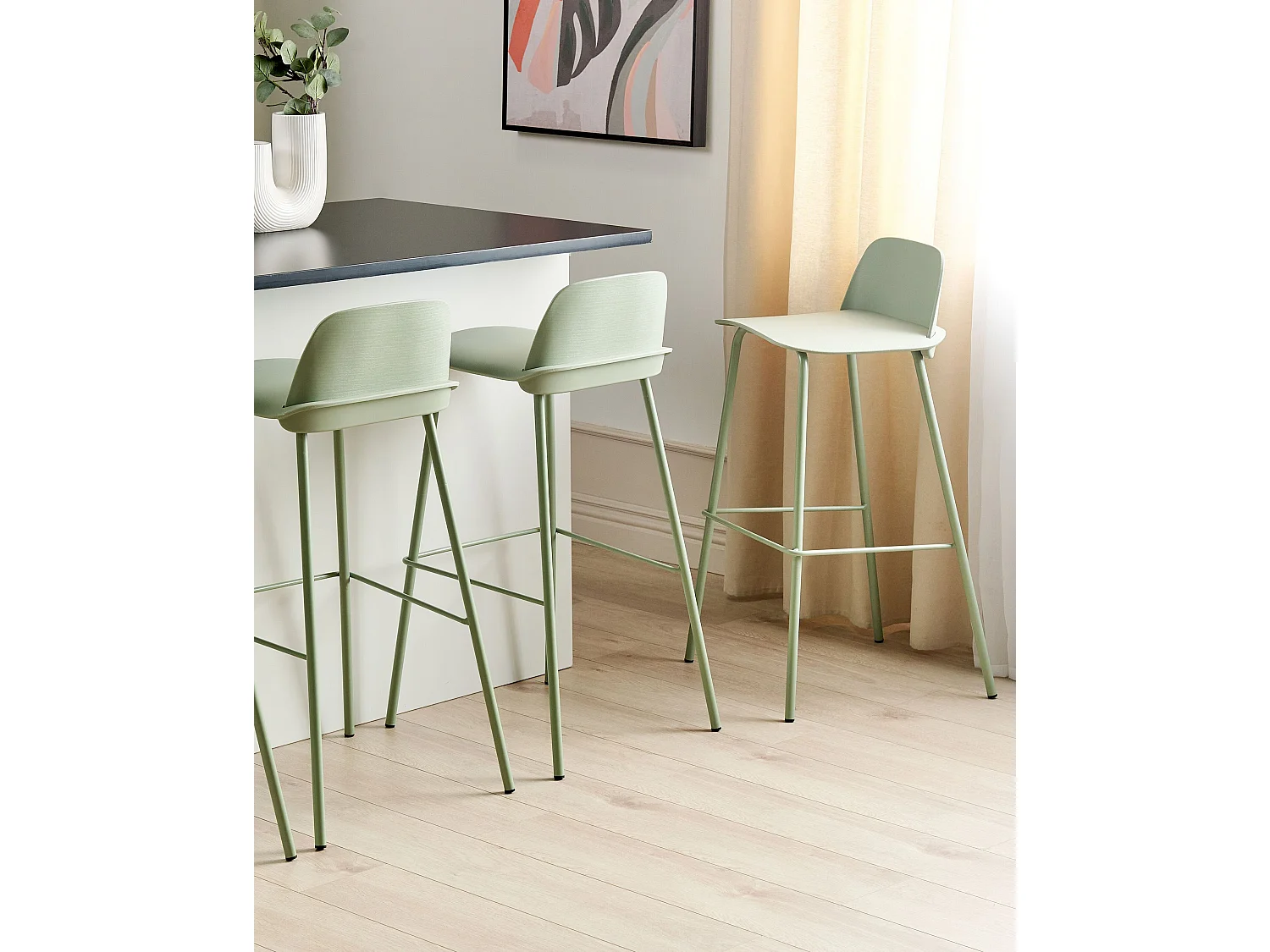 Conjunto de 4 bancos de bar MORA Verde claro