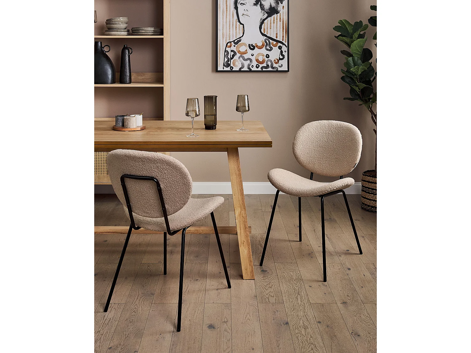 Lot de 2 chaises de salle à manger LUANA Bouclé Taupe