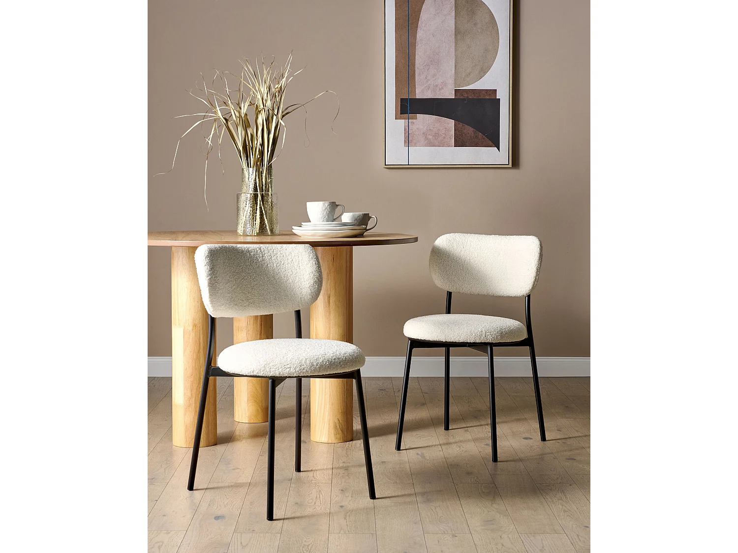 Lot de 2 chaises de salle à manger CASEY Bouclé Blanc cassé