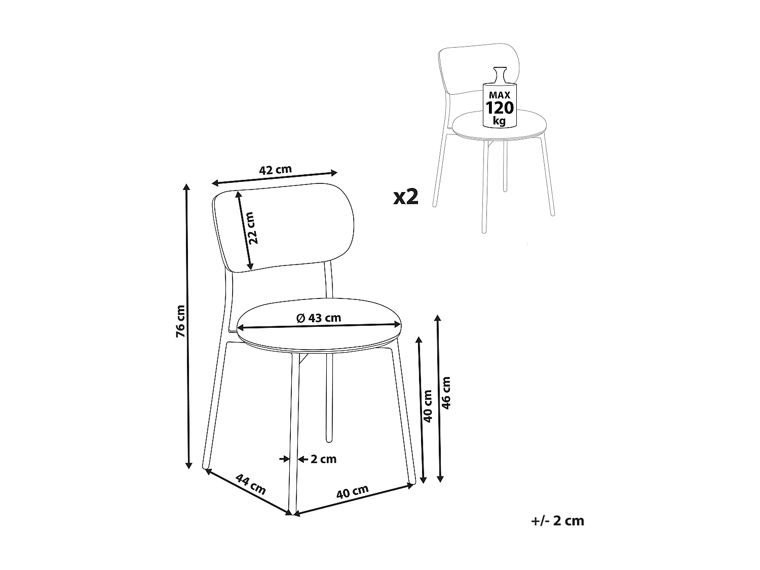 Lot de 2 chaises de salle à manger CASEY Bouclé Blanc cassé