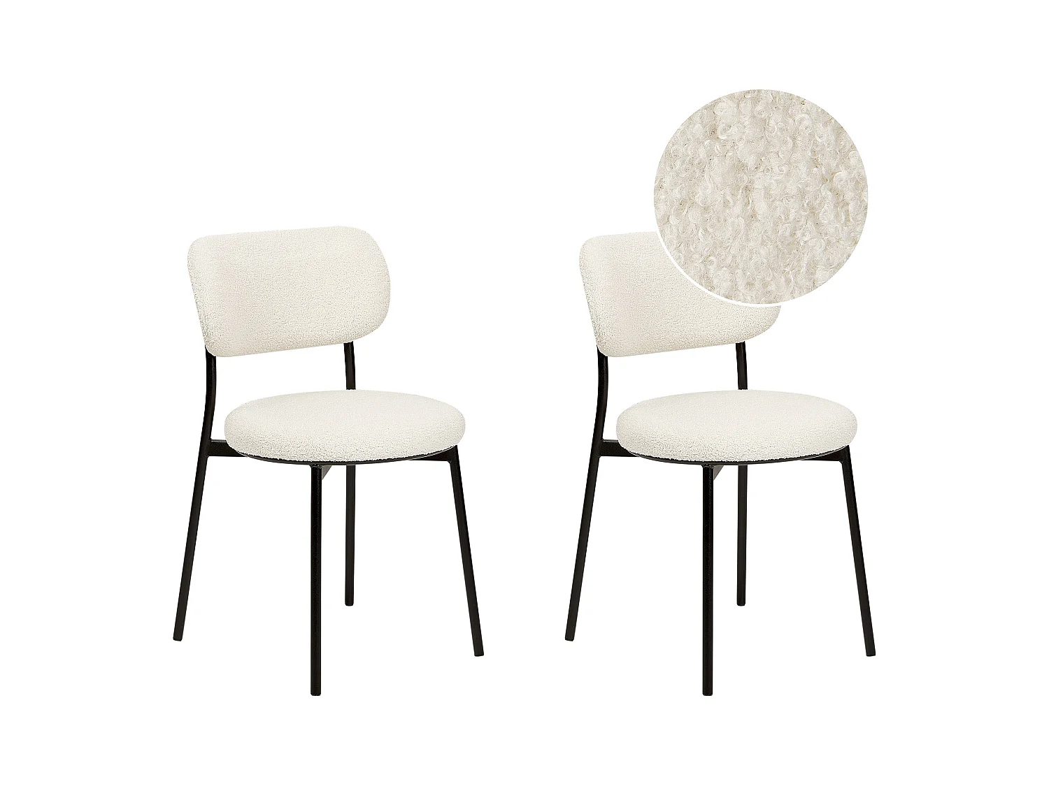 Lot de 2 chaises de salle à manger CASEY Bouclé Blanc cassé