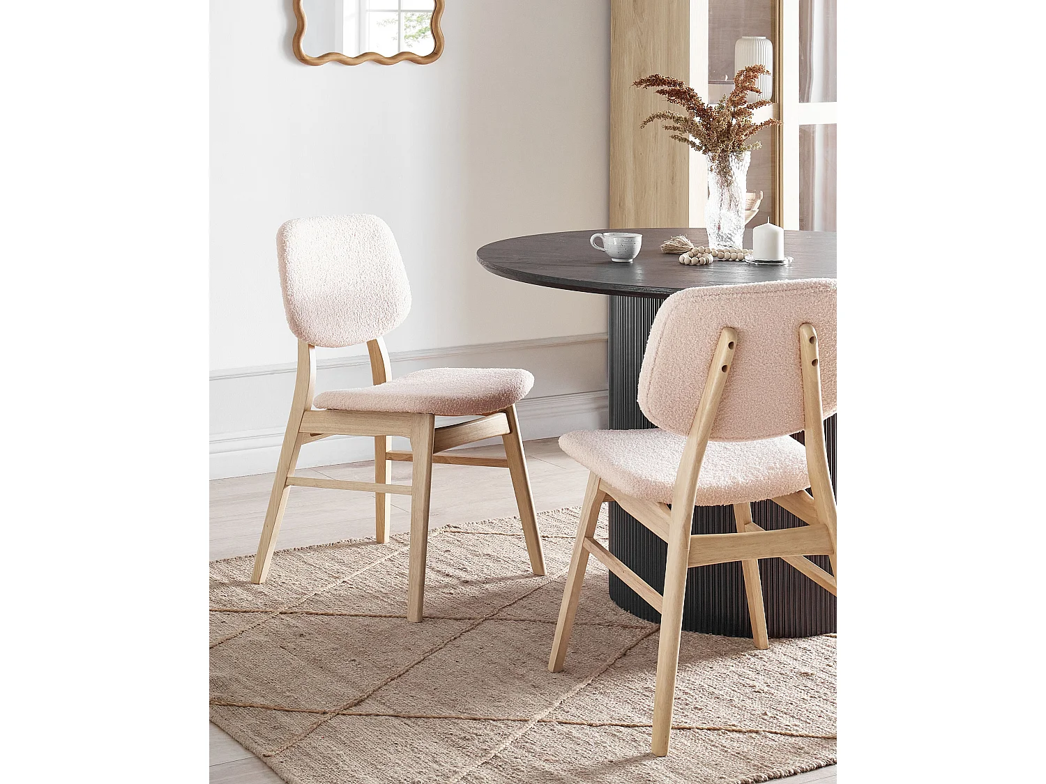 Lot de 2 chaises de salle à manger ELAINE Bois Marron clair/beige