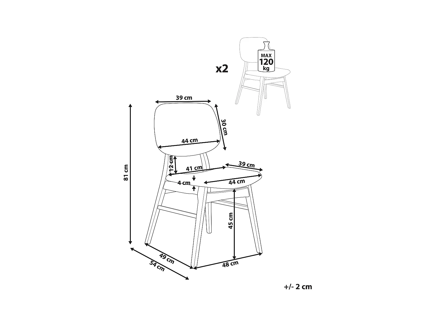 Lot de 2 chaises de salle à manger ELAINE Bois Marron clair/beige