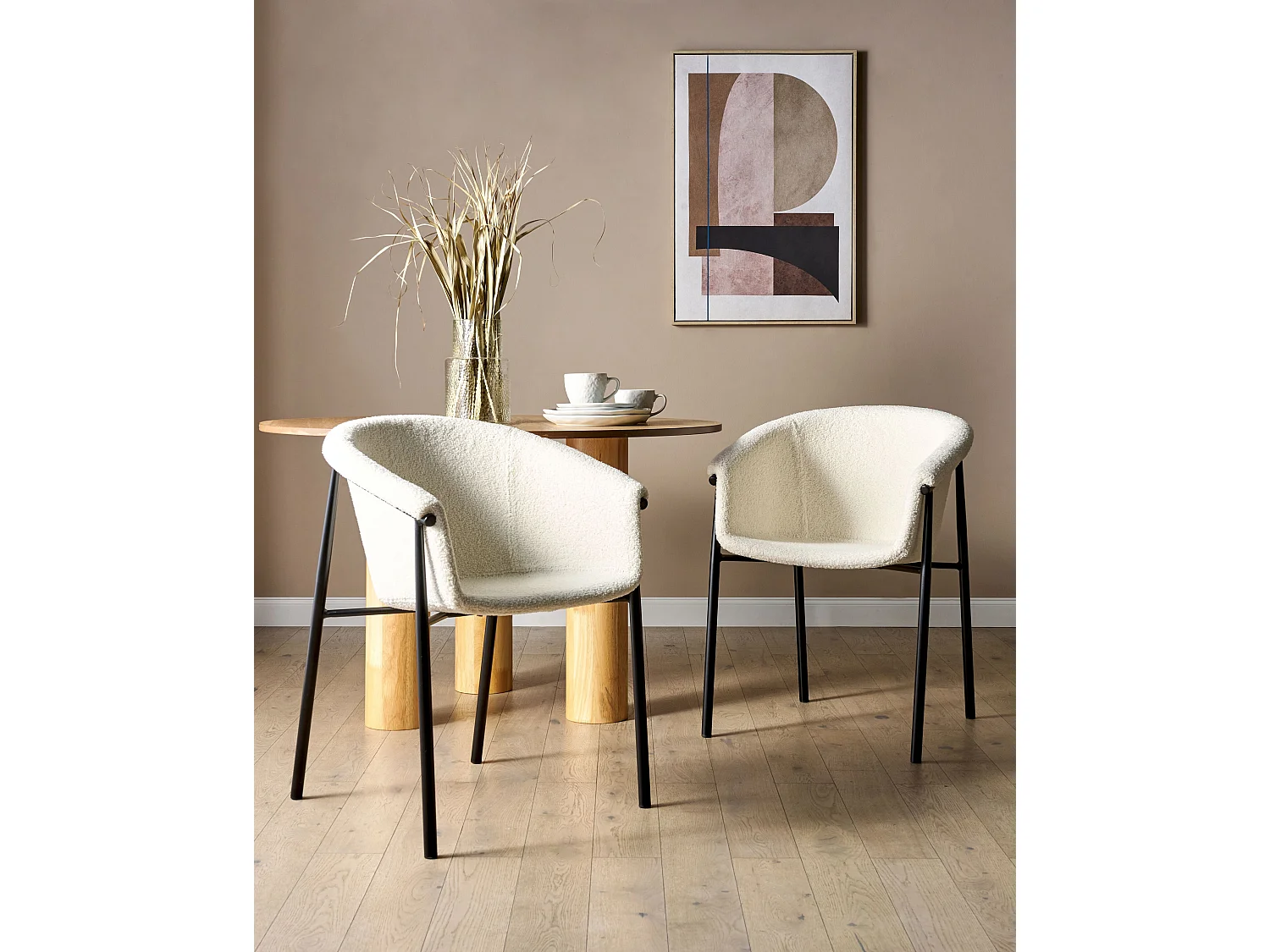 Conjunto de 2 sillas de comedor AMES Bouclé Blanco crema