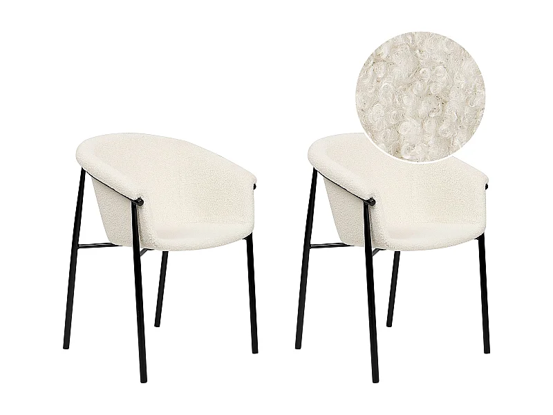 Lot de 2 chaises de salle à manger AMES Bouclé Blanc cassé