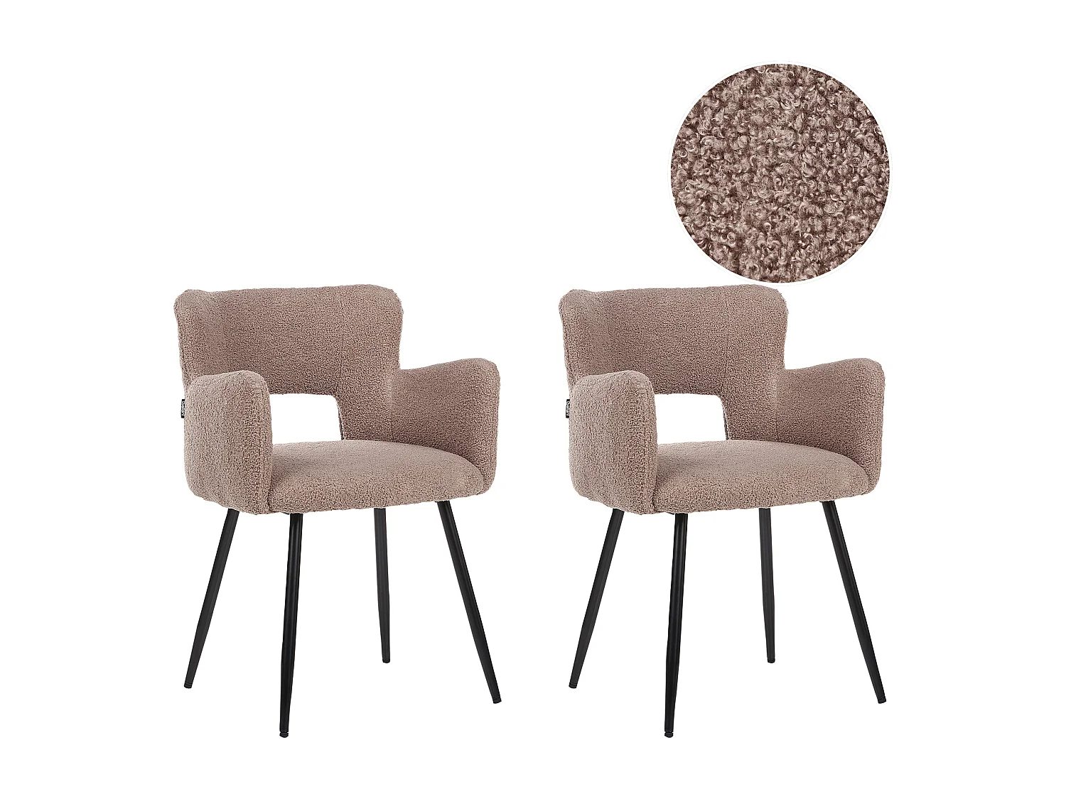 Polsterstuhl 2er Set Bouclé braun mit Armlehnen schwarze Metallbeine Sanilac