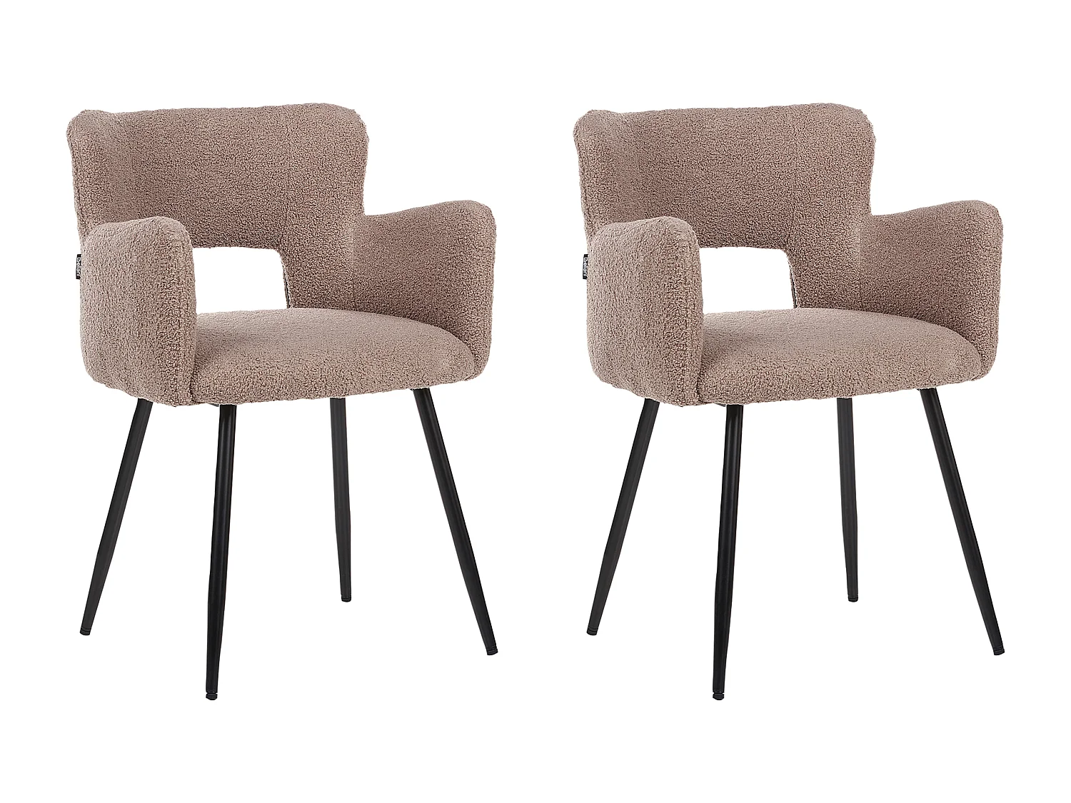 Polsterstuhl 2er Set Bouclé braun mit Armlehnen schwarze Metallbeine Sanilac