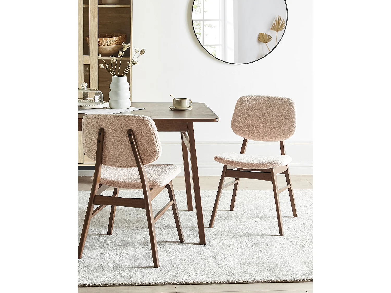 Lot de 2 chaises de salle à manger ELAINE Bois Marron foncé/beige