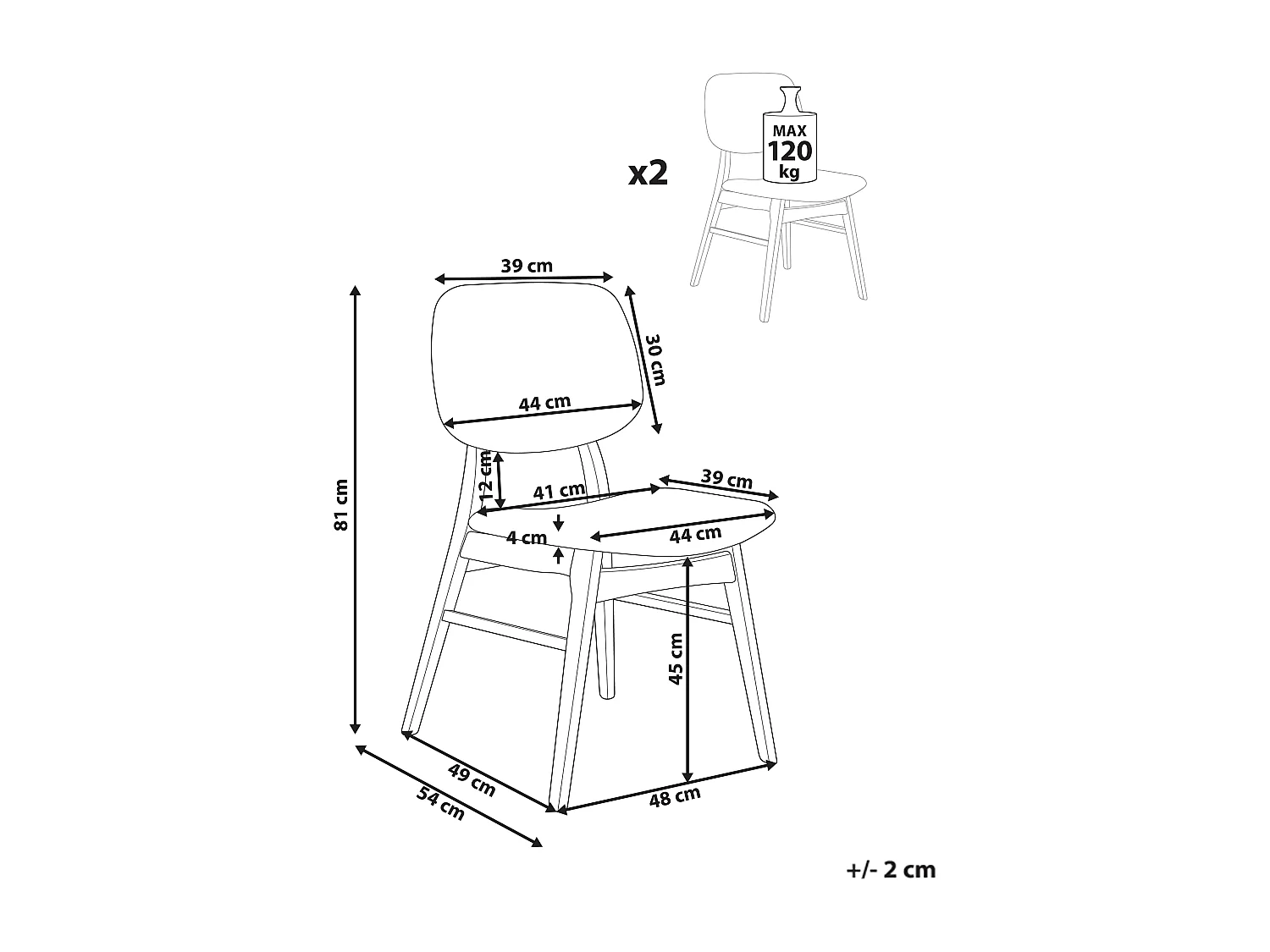 Lot de 2 chaises de salle à manger ELAINE Bois Marron foncé/beige
