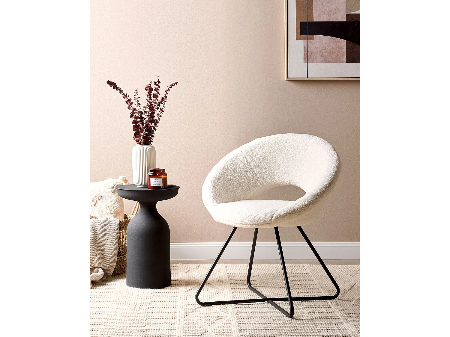 Chaise de salle à manger RACHEL Bouclé Blanc