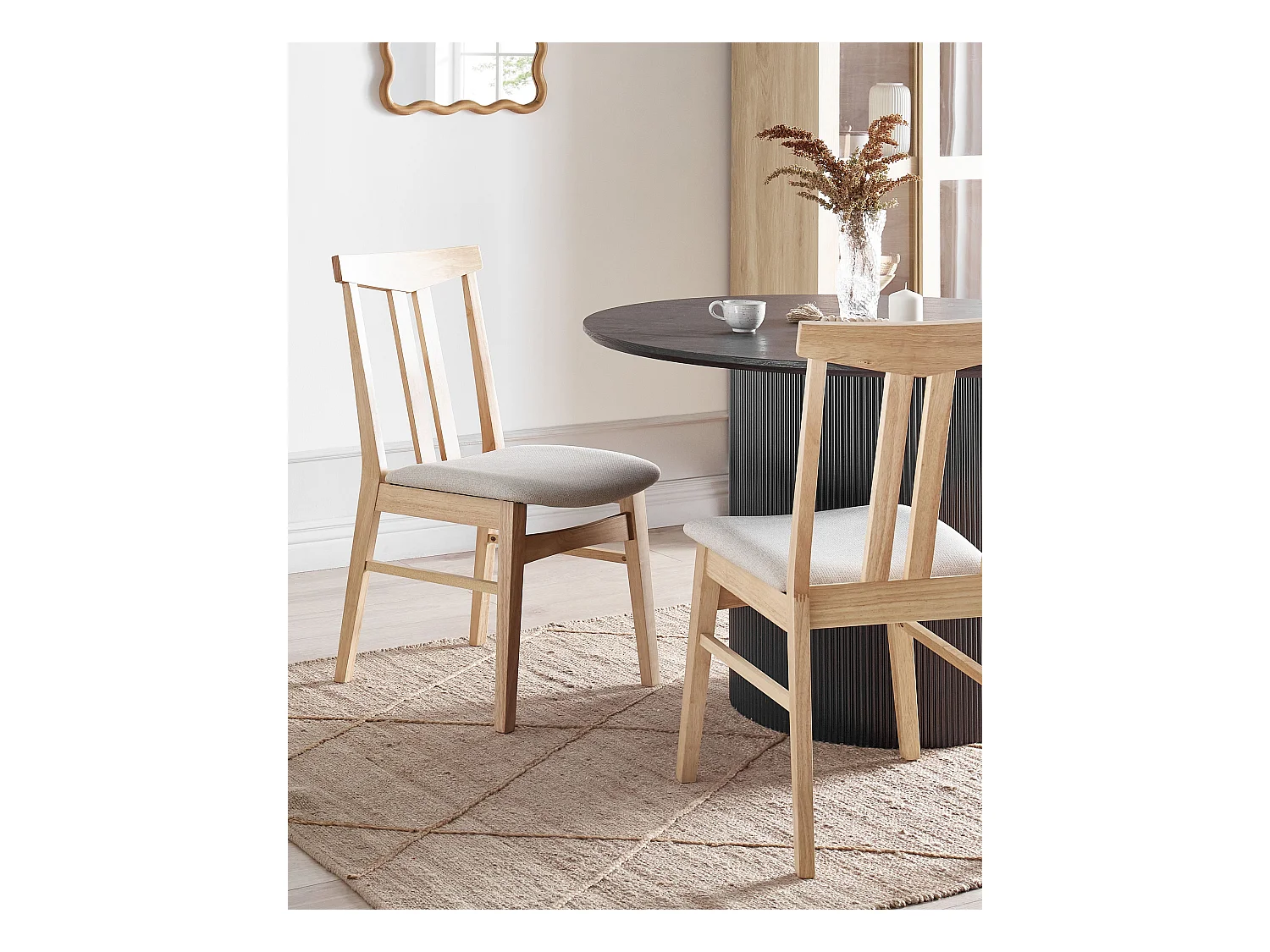 Esszimmerstuhl 2er Set AVALON Holz Hellbeige