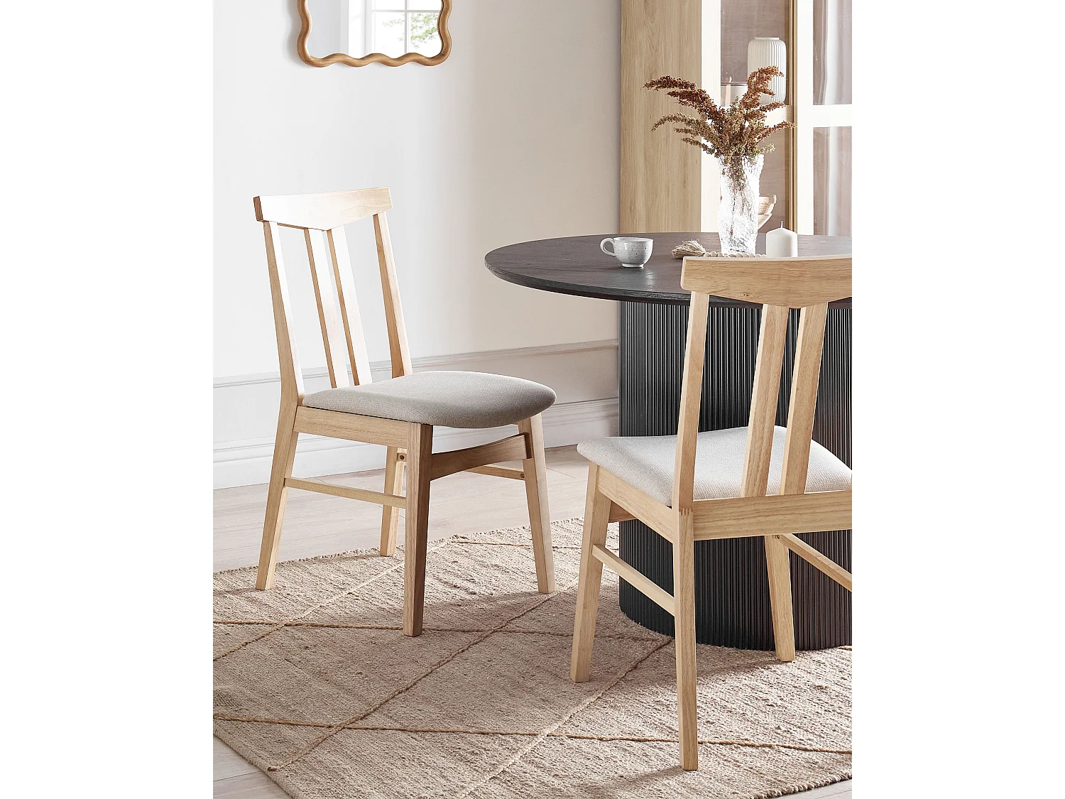 Set of 2 Dining Chairs AVALON Wood Light Beige