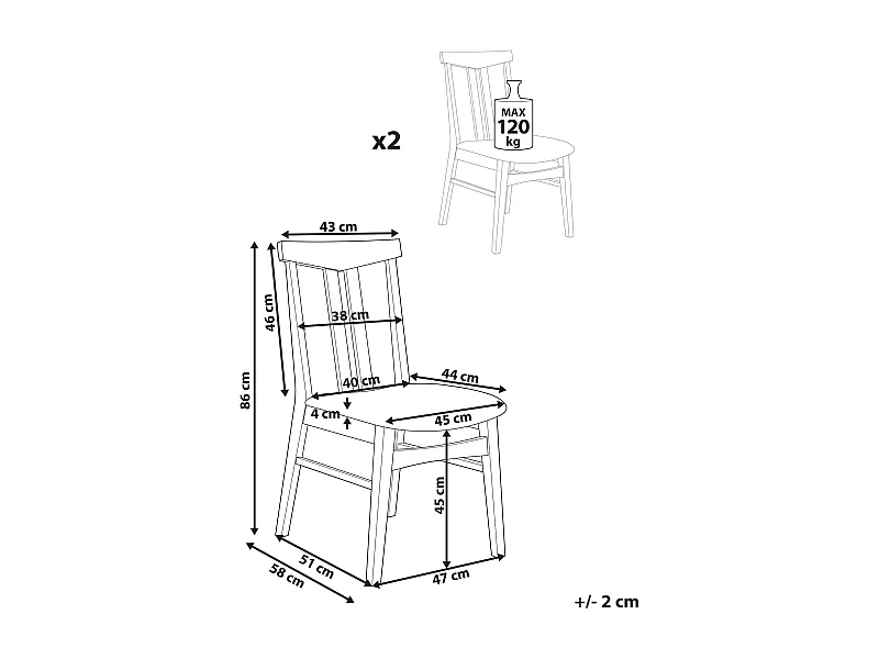 Lot de 2 chaises de salle à manger AVALON Bois Beige clair