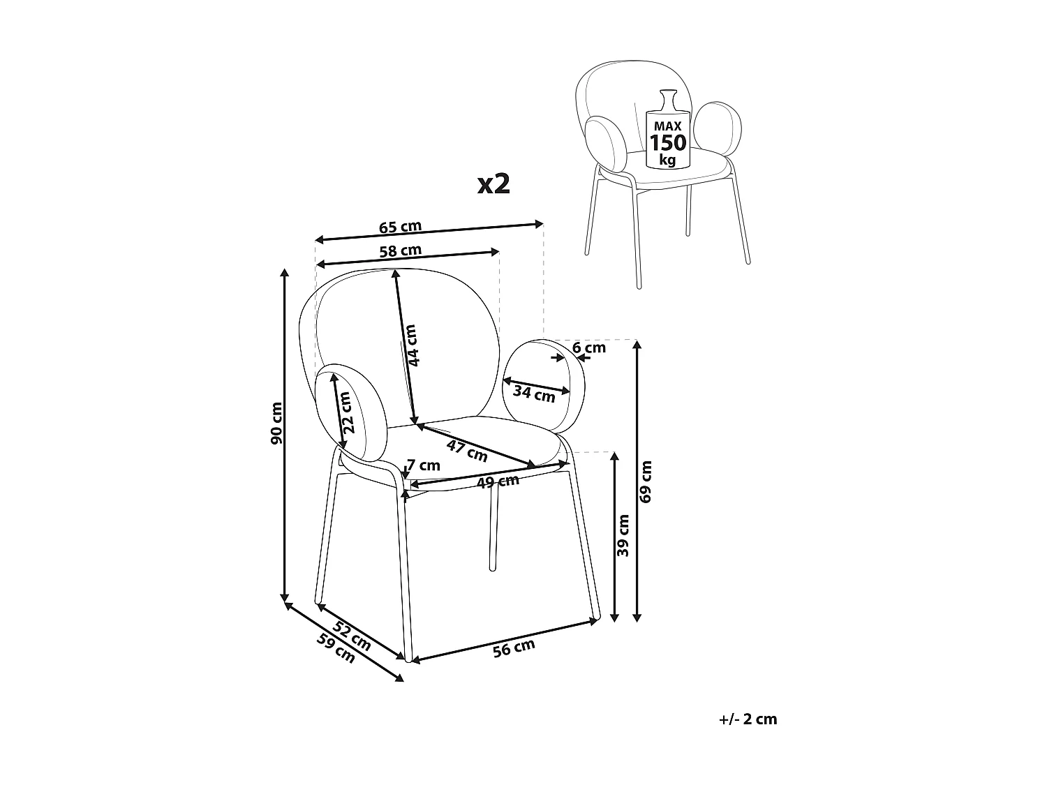 Set van 2 eetkamerstoelen ELY Bouclé Gebroken wit