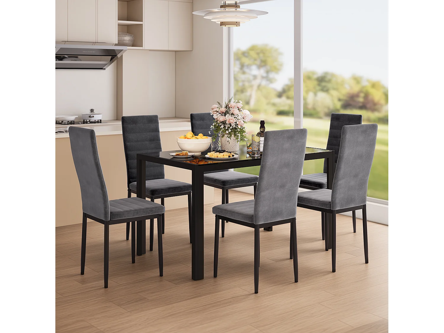 Bealife 6 Chaises Salle à Manger Lot de 6 Chaises de Cuisine Siege Rembourre en Tissu Velours Patte Metal Pied en Caoutchouc Gris Foncé