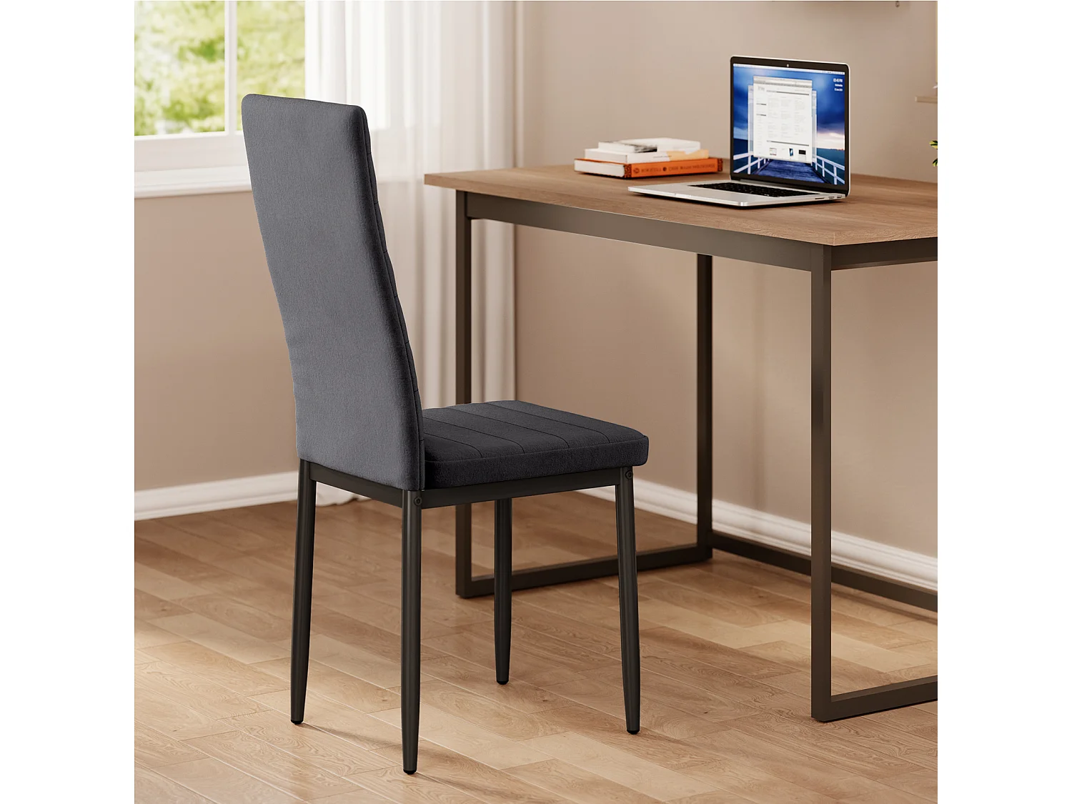 Bealife 6 Chaises Salle à Manger Lot de 6 Chaises de Cuisine Siege Rembourre en Tissu Velours Patte Metal Pied en Caoutchouc Gris Foncé