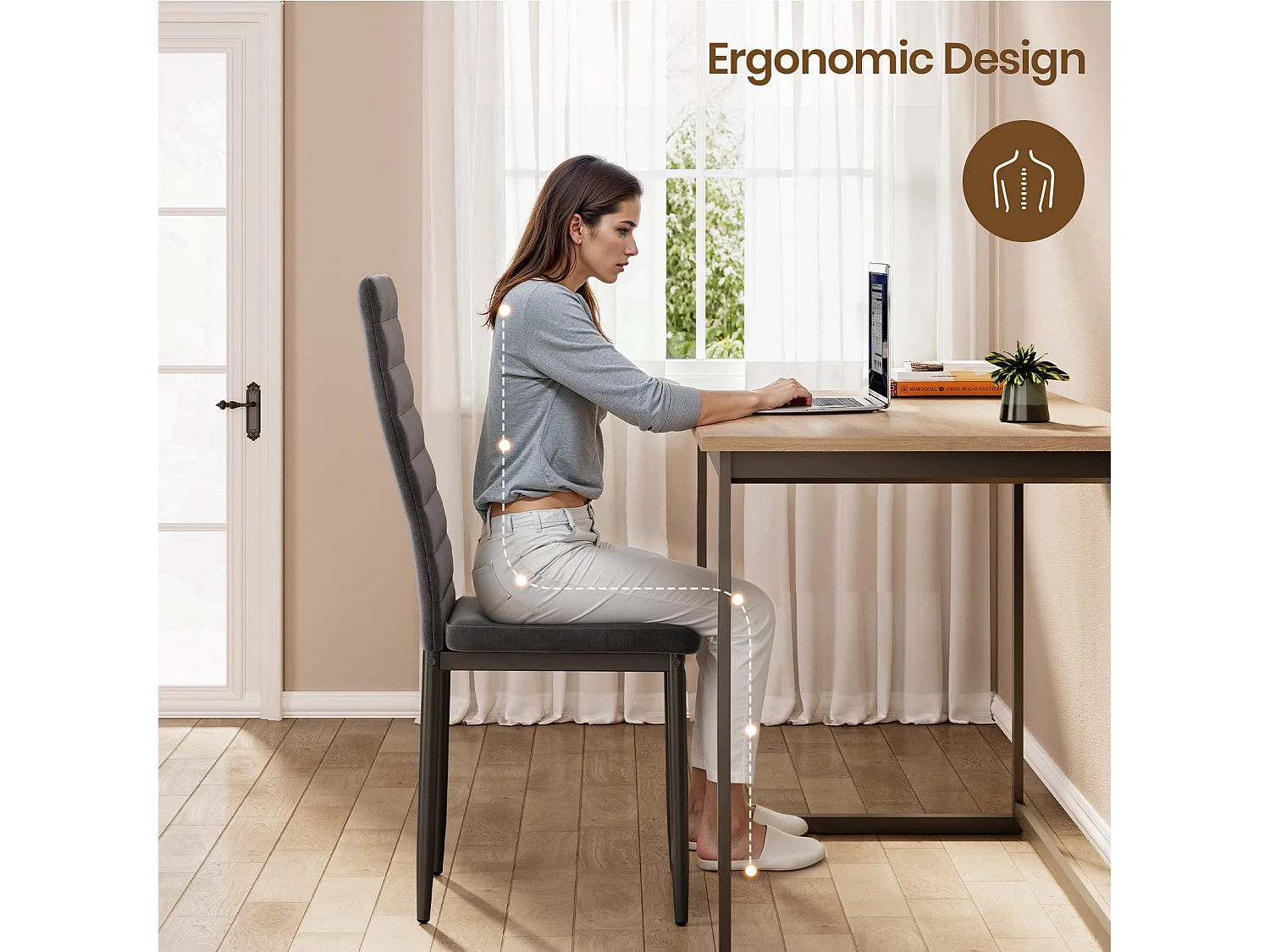 Bealife 6 Chaises Salle à Manger Lot de 6 Chaises de Cuisine Siege Rembourre en Tissu Velours Patte Metal Pied en Caoutchouc Gris Foncé