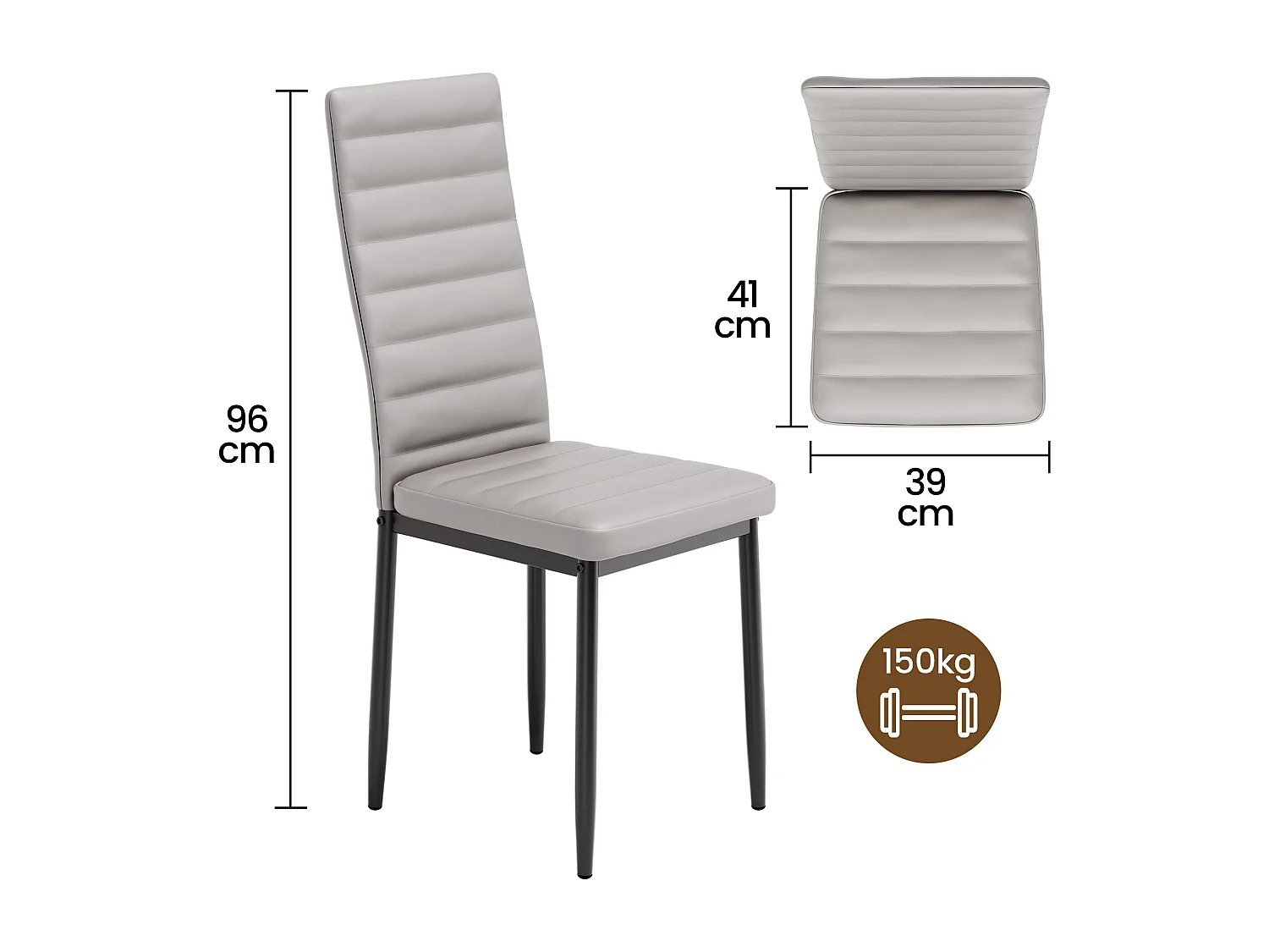 Bealife 4 Chaises Salle à Manger Lot de 4 Chaises de Cuisine Siege Rembourre en Cuir PU Patte Metal Pied en Caoutchouc Gris