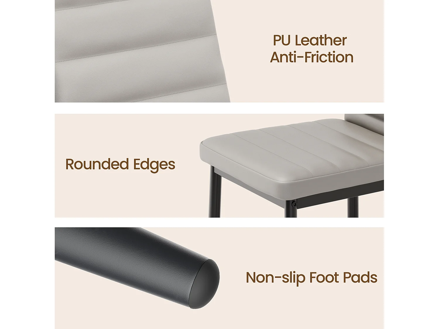 Bealife 4 Chaises Salle à Manger Lot de 4 Chaises de Cuisine Siege Rembourre en Cuir PU Patte Metal Pied en Caoutchouc Gris