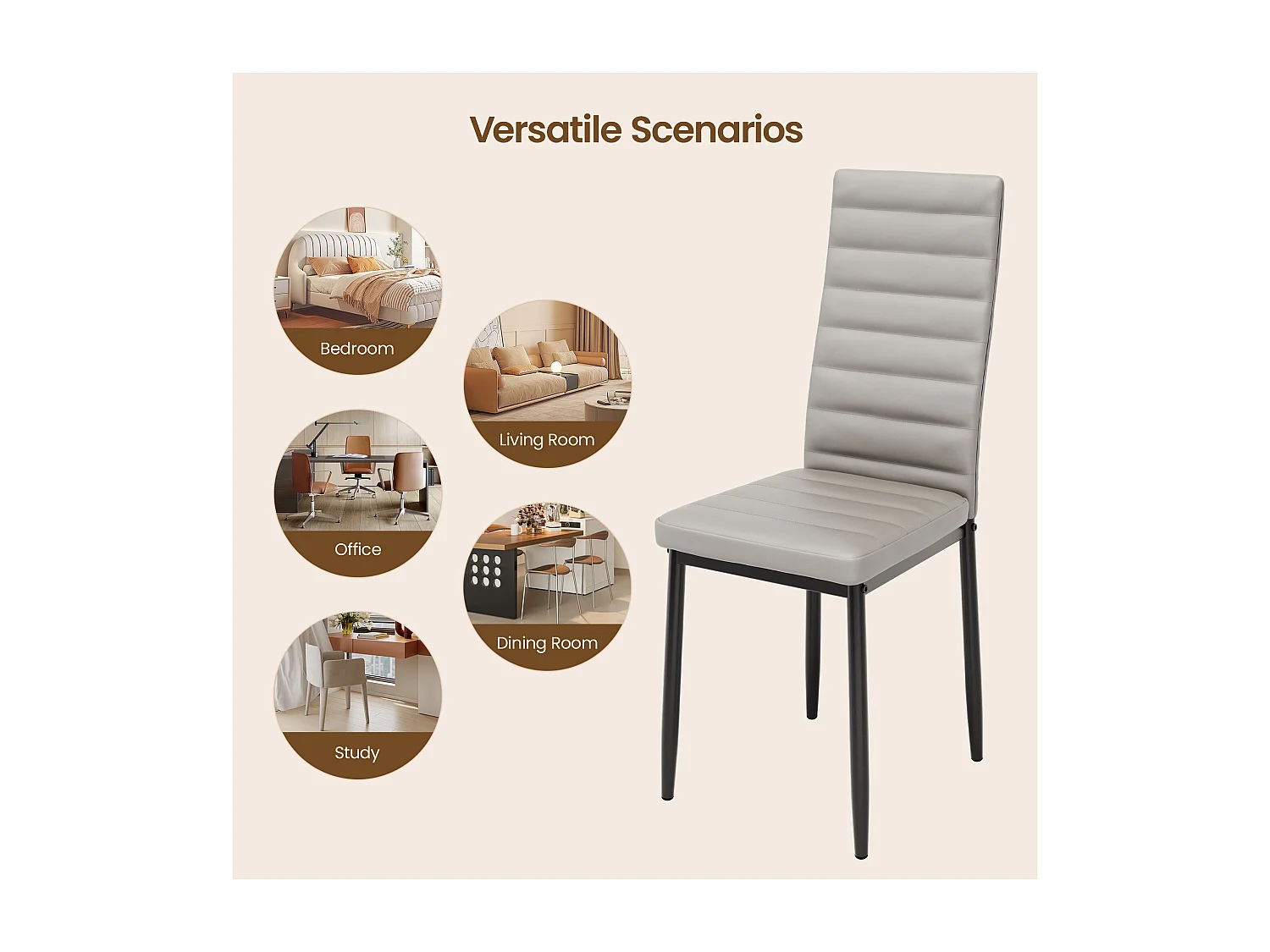 Bealife 4 Chaises Salle à Manger Lot de 4 Chaises de Cuisine Siege Rembourre en Cuir PU Patte Metal Pied en Caoutchouc Gris