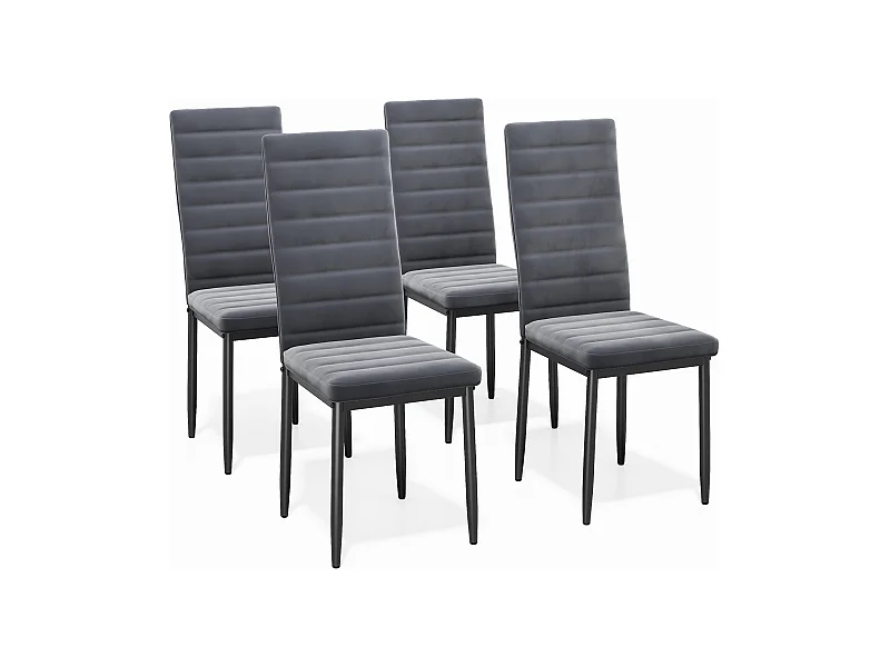 Bealife set van 4 eetkamerstoelen voor de keuken, met satijnen stof beklede, opgevulde zitplaatsen, metalen poten en donkergrijze rubberen voetjes