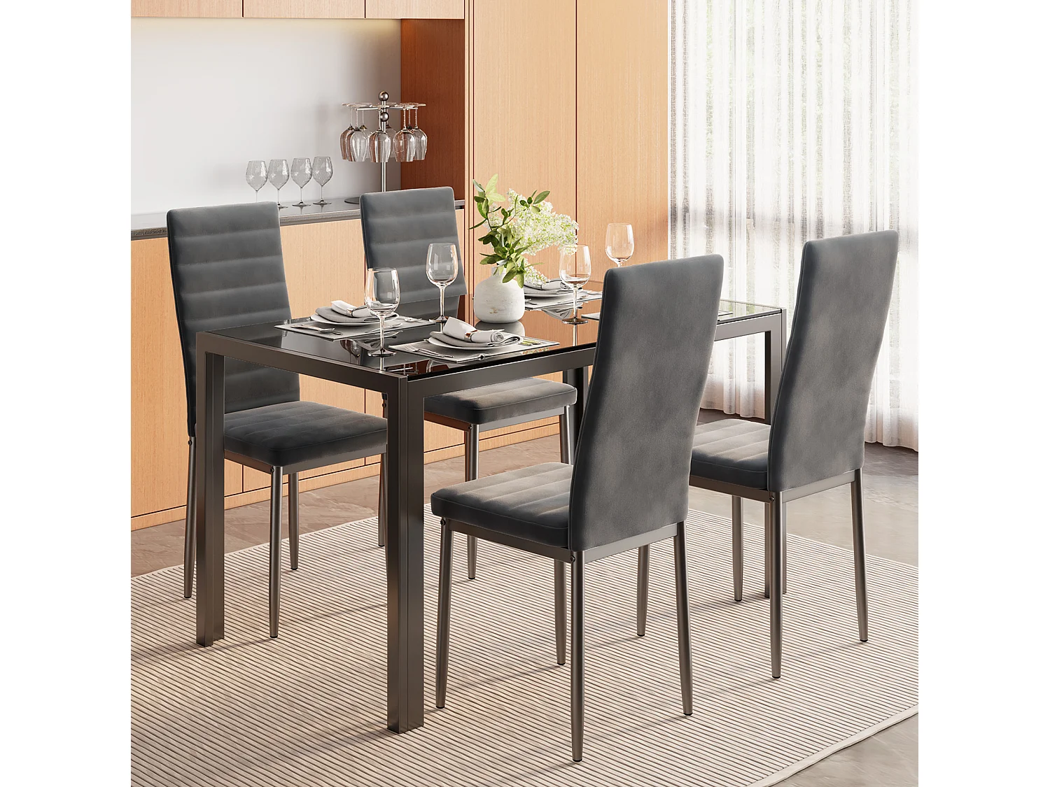 Bealife 4 Chaises Salle à Manger Lot de 4 Chaises de Cuisine Siege Rembourre en Tissu Velours Patte Metal Pied en Caoutchouc Gris Foncé