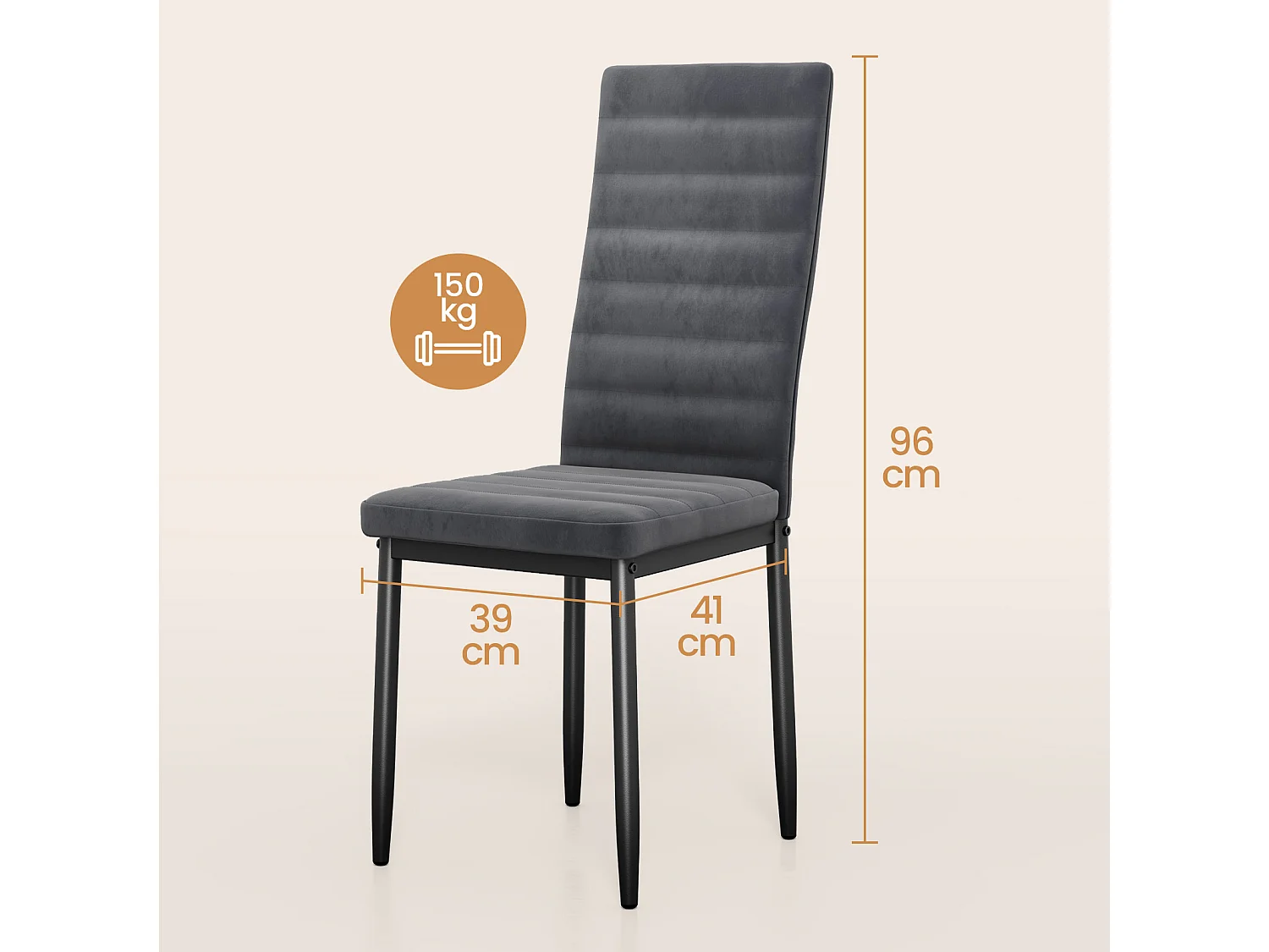 Bealife 4 Chaises Salle à Manger Lot de 4 Chaises de Cuisine Siege Rembourre en Tissu Velours Patte Metal Pied en Caoutchouc Gris Foncé