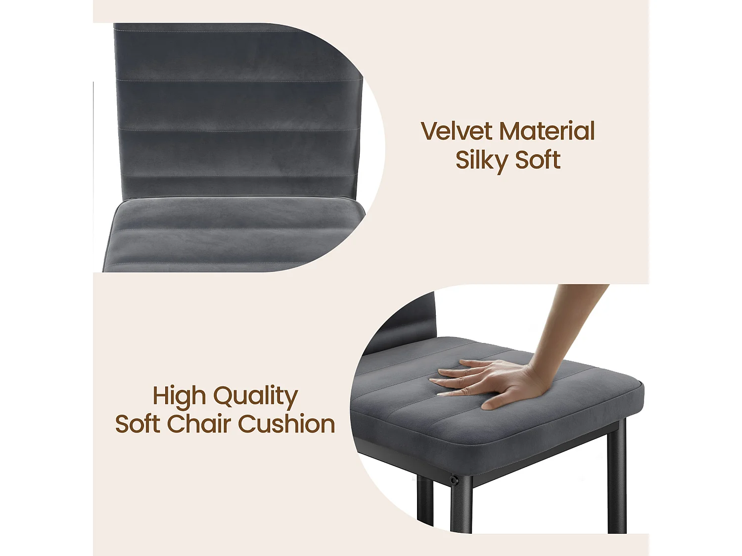 Bealife 4 Chaises Salle à Manger Lot de 4 Chaises de Cuisine Siege Rembourre en Tissu Velours Patte Metal Pied en Caoutchouc Gris Foncé