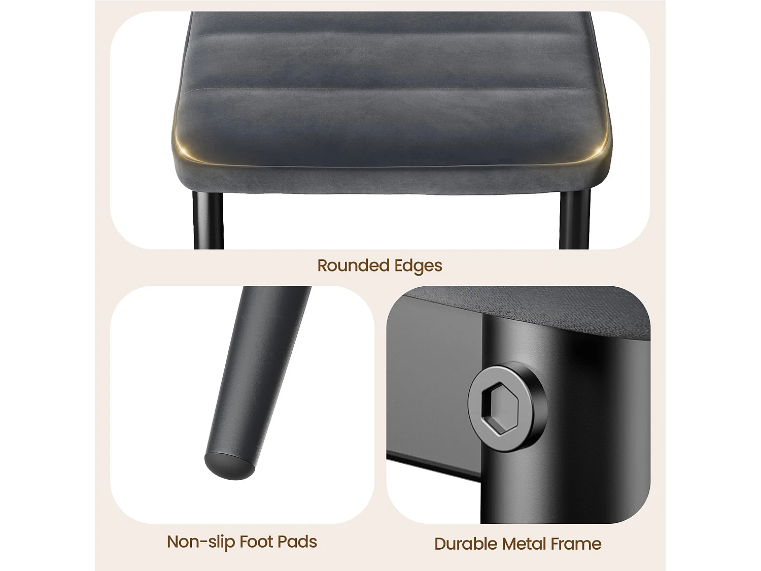 Bealife 4 Chaises Salle à Manger Lot de 4 Chaises de Cuisine Siege Rembourre en Tissu Velours Patte Metal Pied en Caoutchouc Gris Foncé