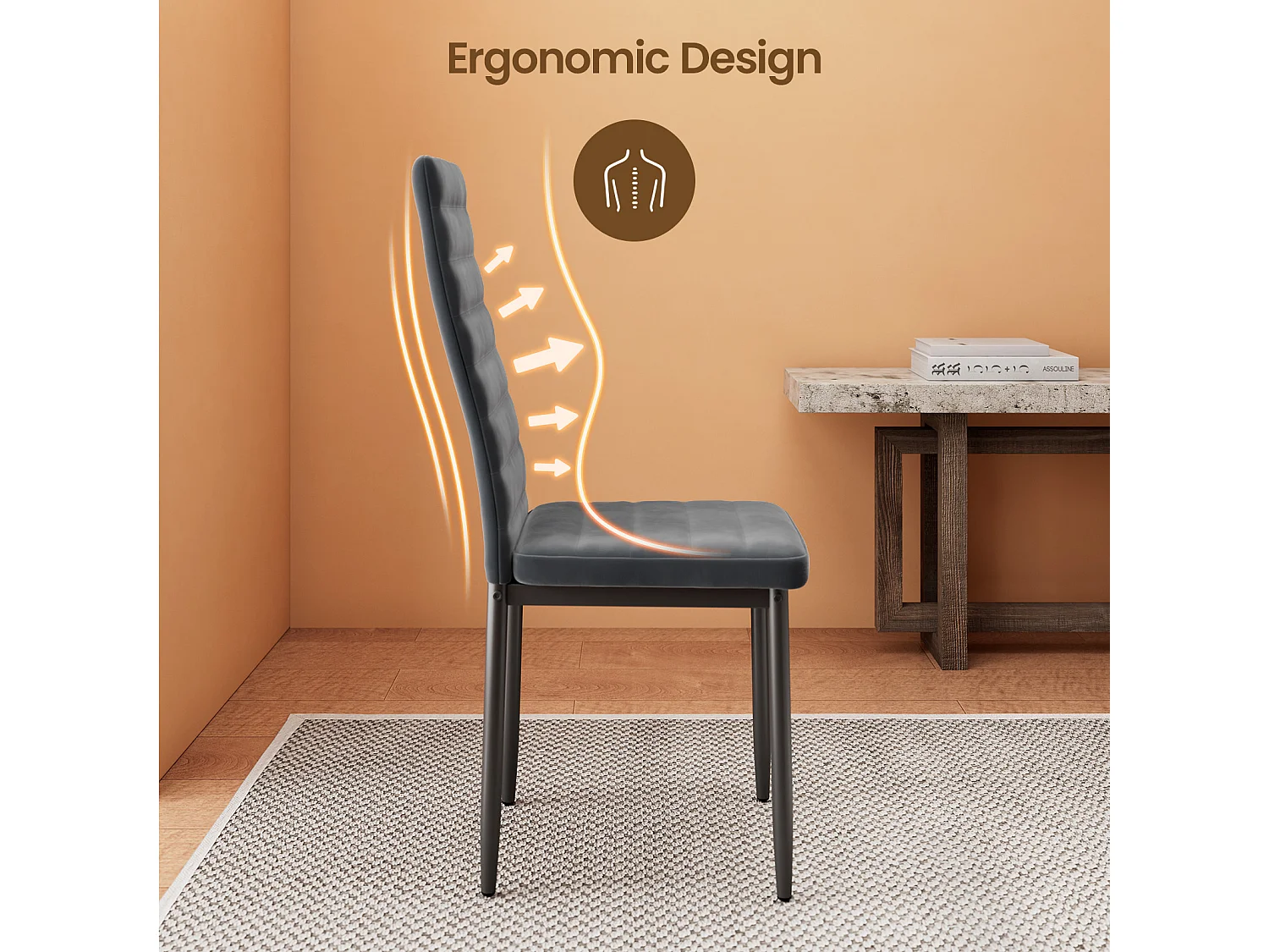 Bealife 4 Chaises Salle à Manger Lot de 4 Chaises de Cuisine Siege Rembourre en Tissu Velours Patte Metal Pied en Caoutchouc Gris Foncé