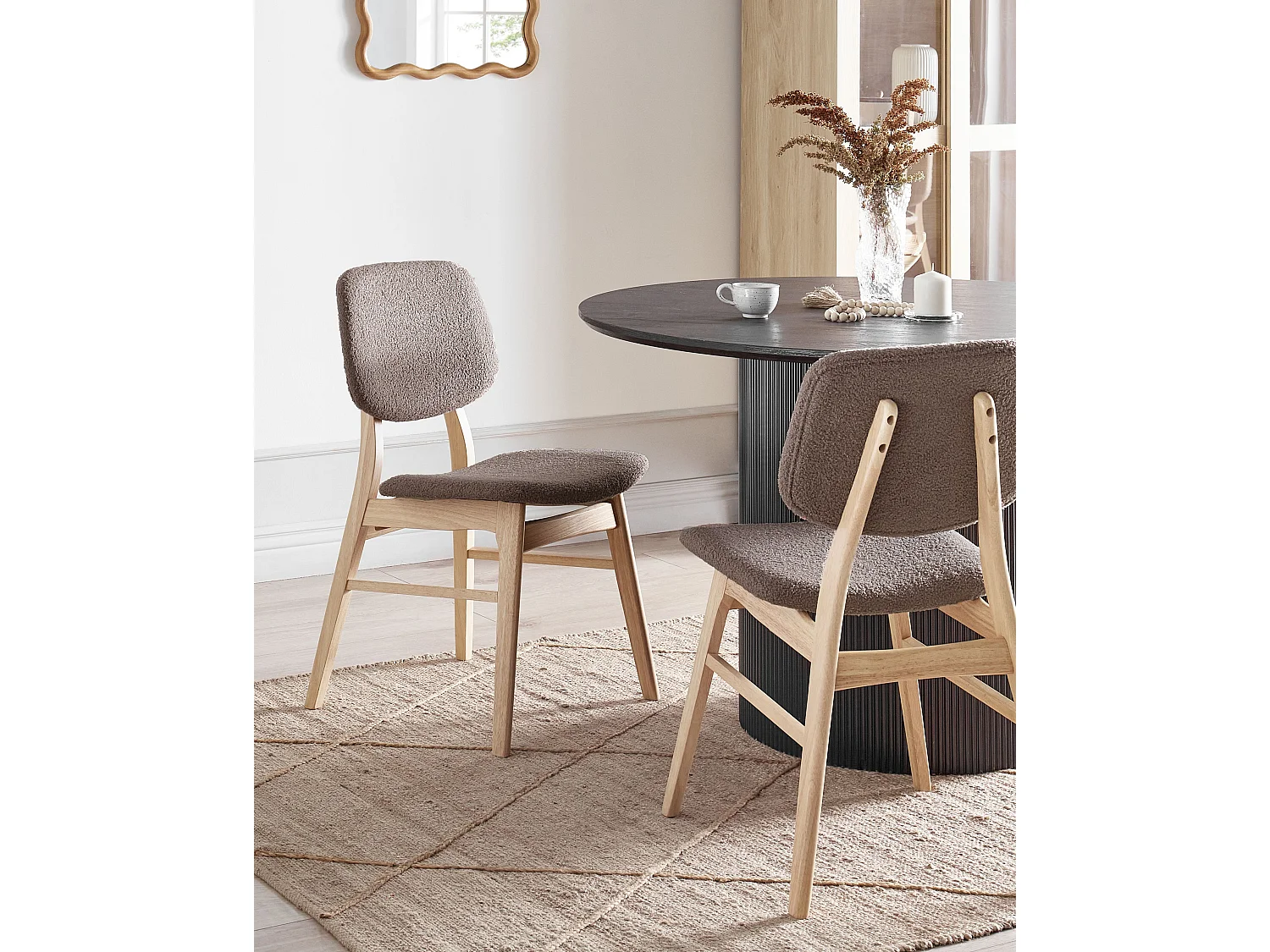 Set of 2 Dining Chairs ELAINE Boucle Light Brown/ Taupe