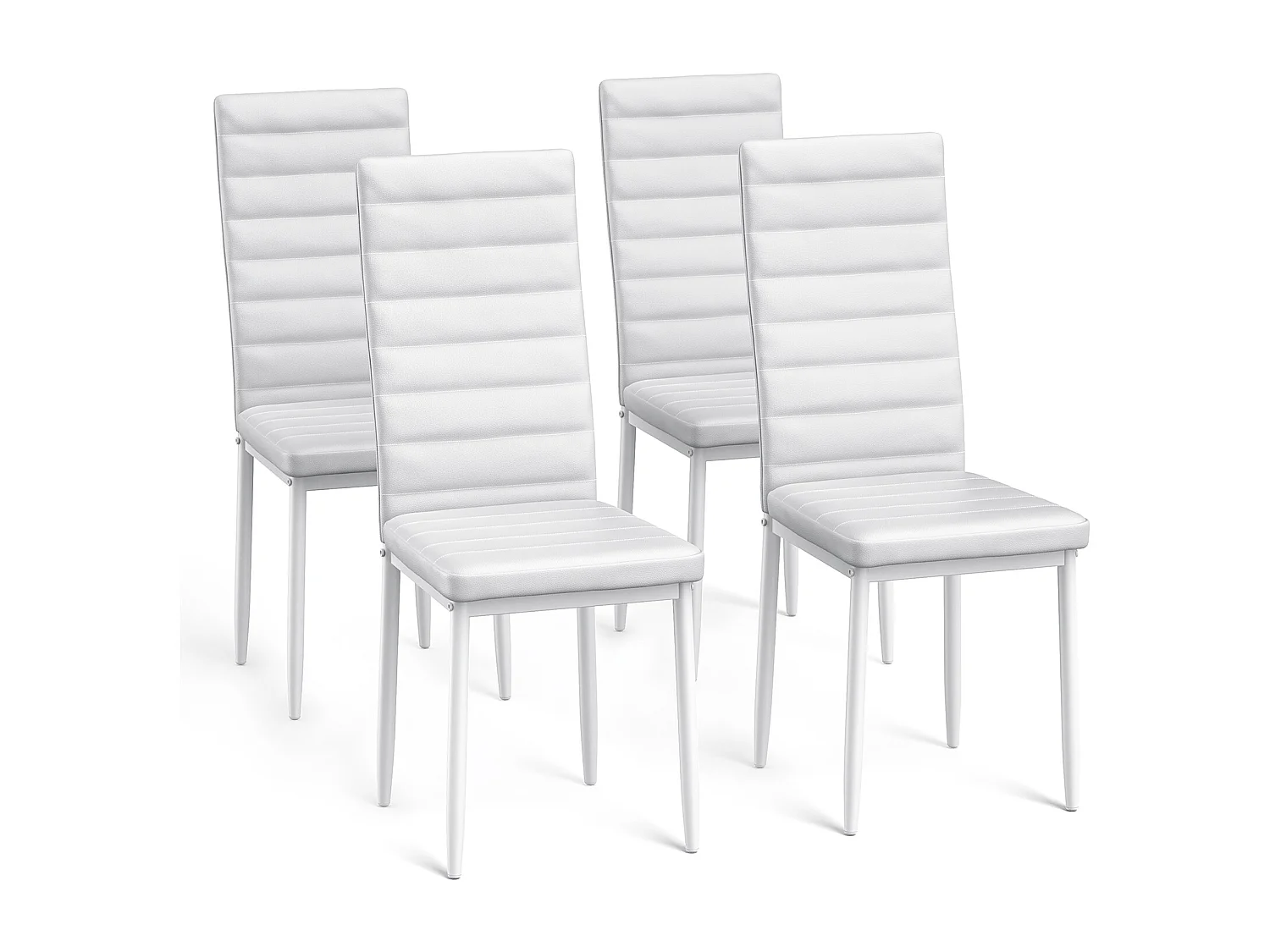 Bealife set van 4 eetkamerstoelen voor de keuken, met PU - leer beklede, opgevulde zitplaatsen, metalen poten en witte rubberen voetjes