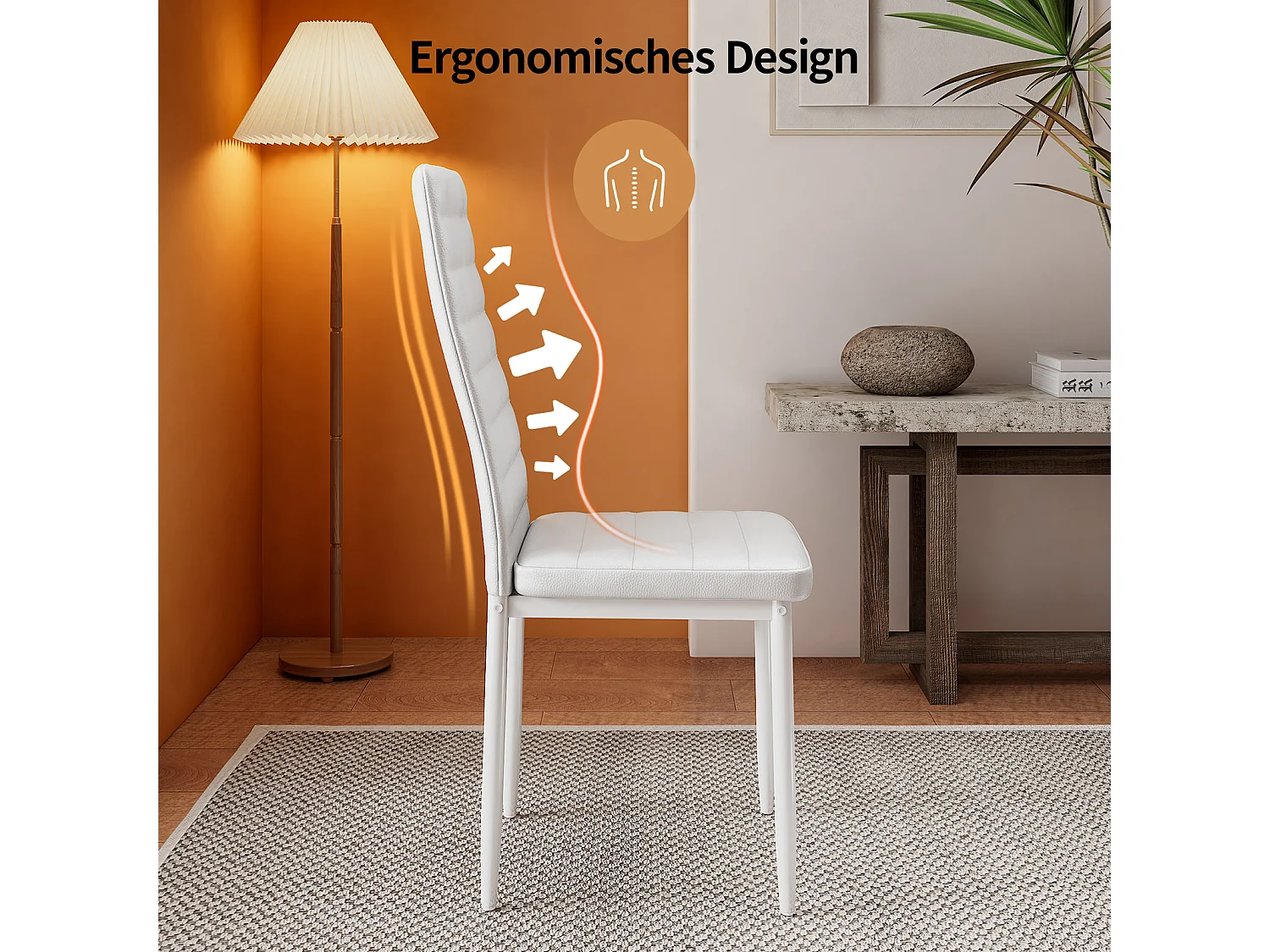 Bealife 4 Chaises Salle à Manger Lot de 4 Chaises de Cuisine Siege Rembourre en Cuir PU Patte Metal Pied en Caoutchouc Blanc