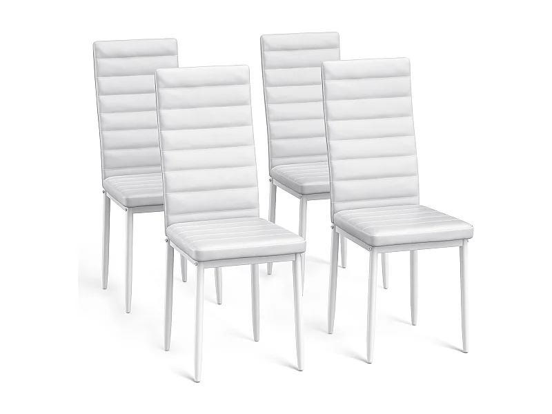 Bealife set van 4 eetkamerstoelen voor de keuken, met PU - leer beklede, opgevulde zitplaatsen, metalen poten en witte rubberen voetjes