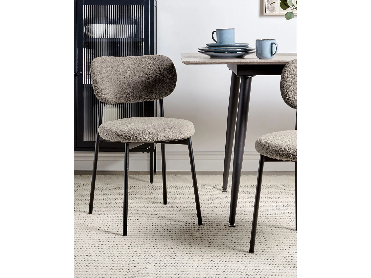 Lot de 2 chaises de salle à manger CASEY Bouclé Taupe