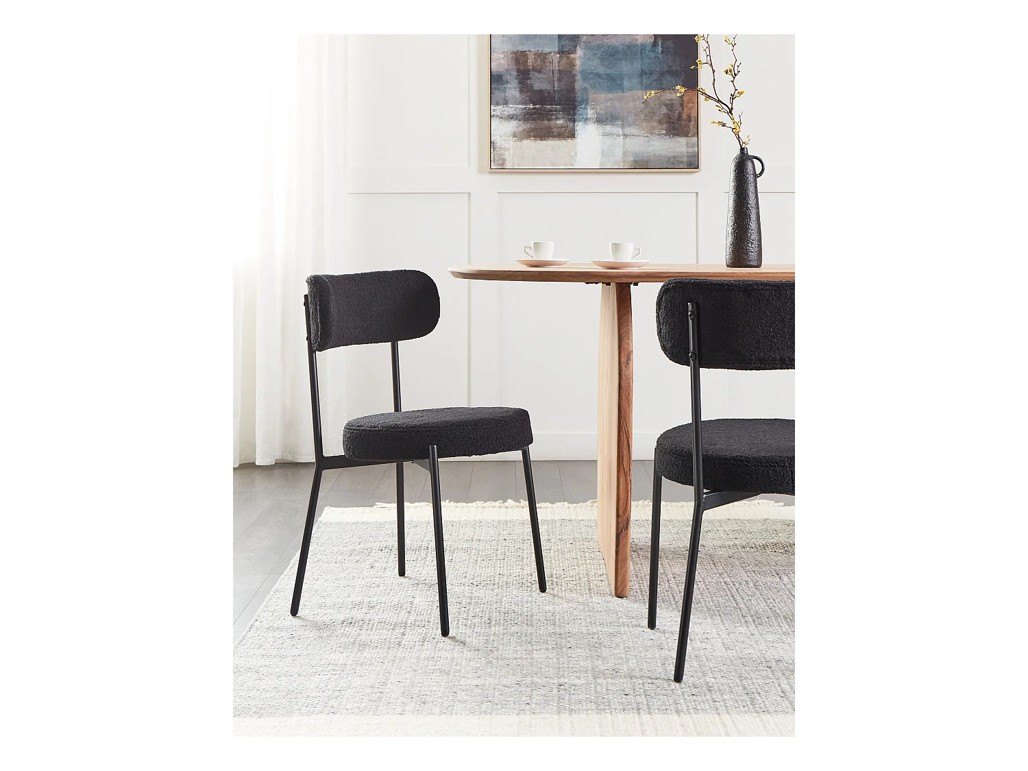 Esszimmerstuhl 2er Set Bouclé schwarz mit hoher Lehne Metallbeine modern Allison