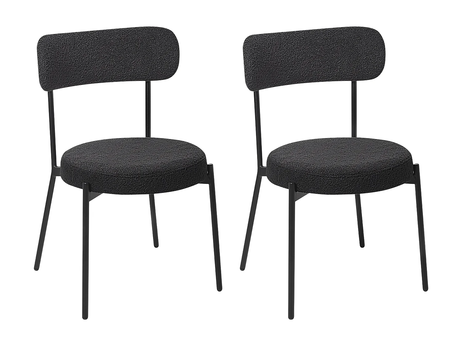 Esszimmerstuhl 2er Set Bouclé schwarz mit hoher Lehne Metallbeine modern Allison