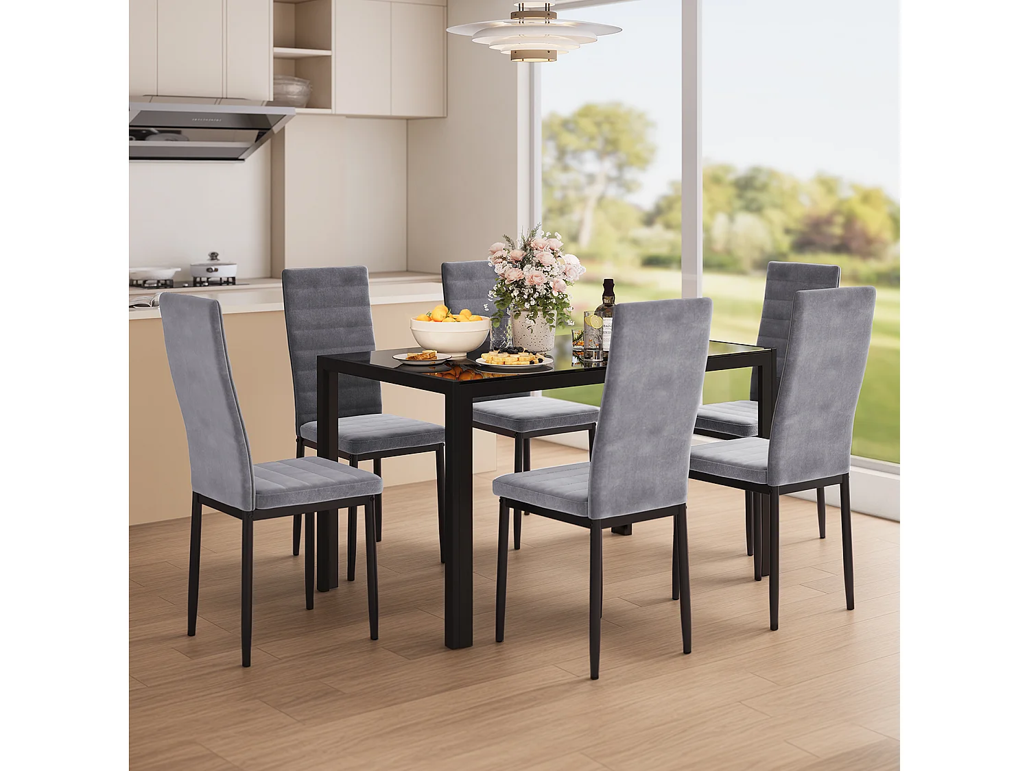 Bealife 6 Chaises Salle à Manger Lot de 6 Chaises de Cuisine Siege Rembourre en Tissu Velours Patte Metal Pied en Caoutchouc Gris Clair