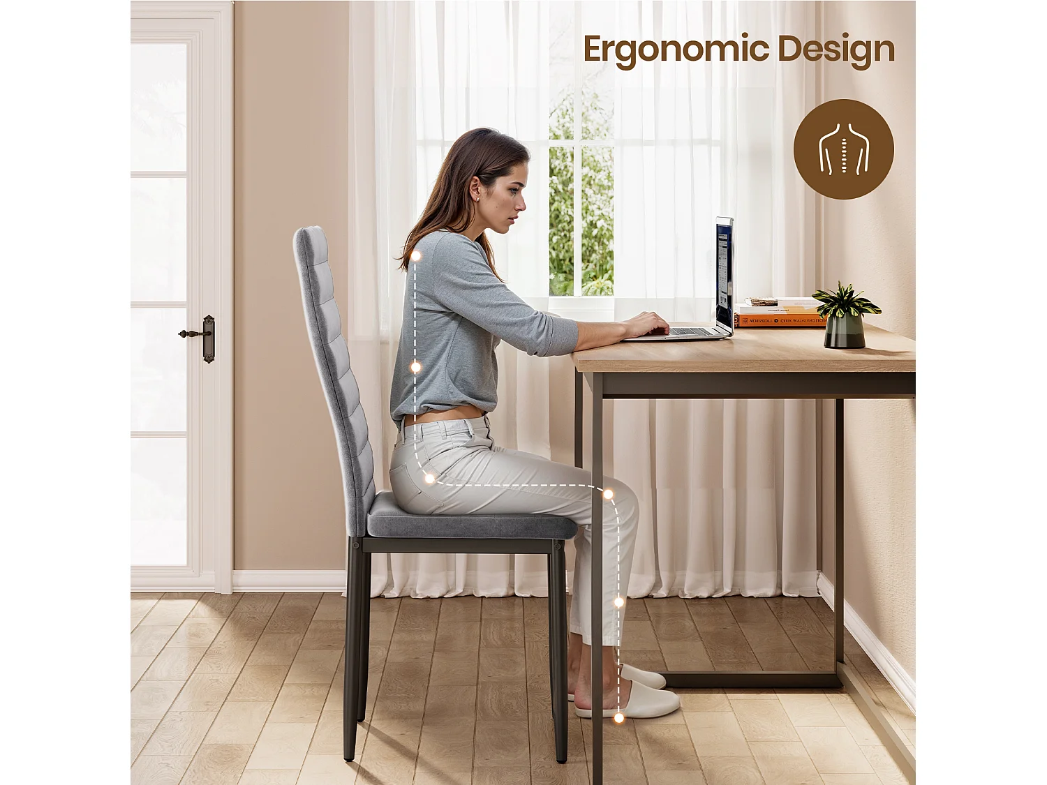 Bealife 6 Chaises Salle à Manger Lot de 6 Chaises de Cuisine Siege Rembourre en Tissu Velours Patte Metal Pied en Caoutchouc Gris Clair