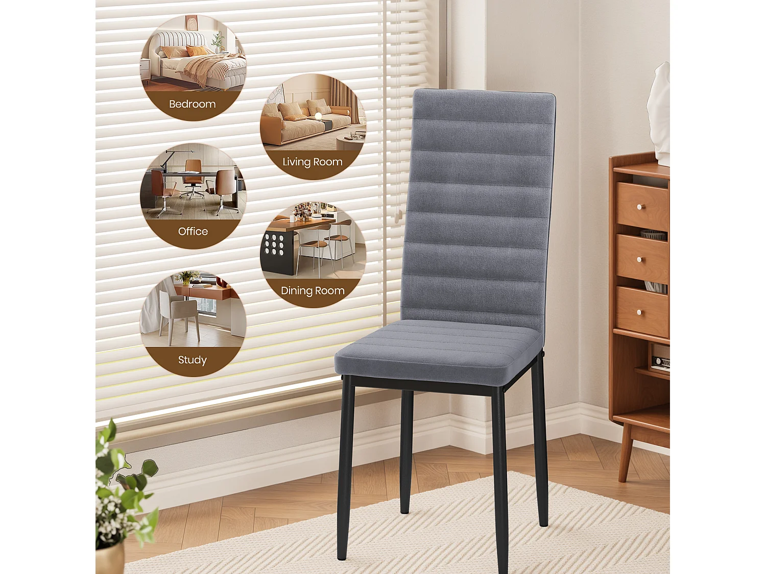 Bealife 6 Chaises Salle à Manger Lot de 6 Chaises de Cuisine Siege Rembourre en Tissu Velours Patte Metal Pied en Caoutchouc Gris Clair