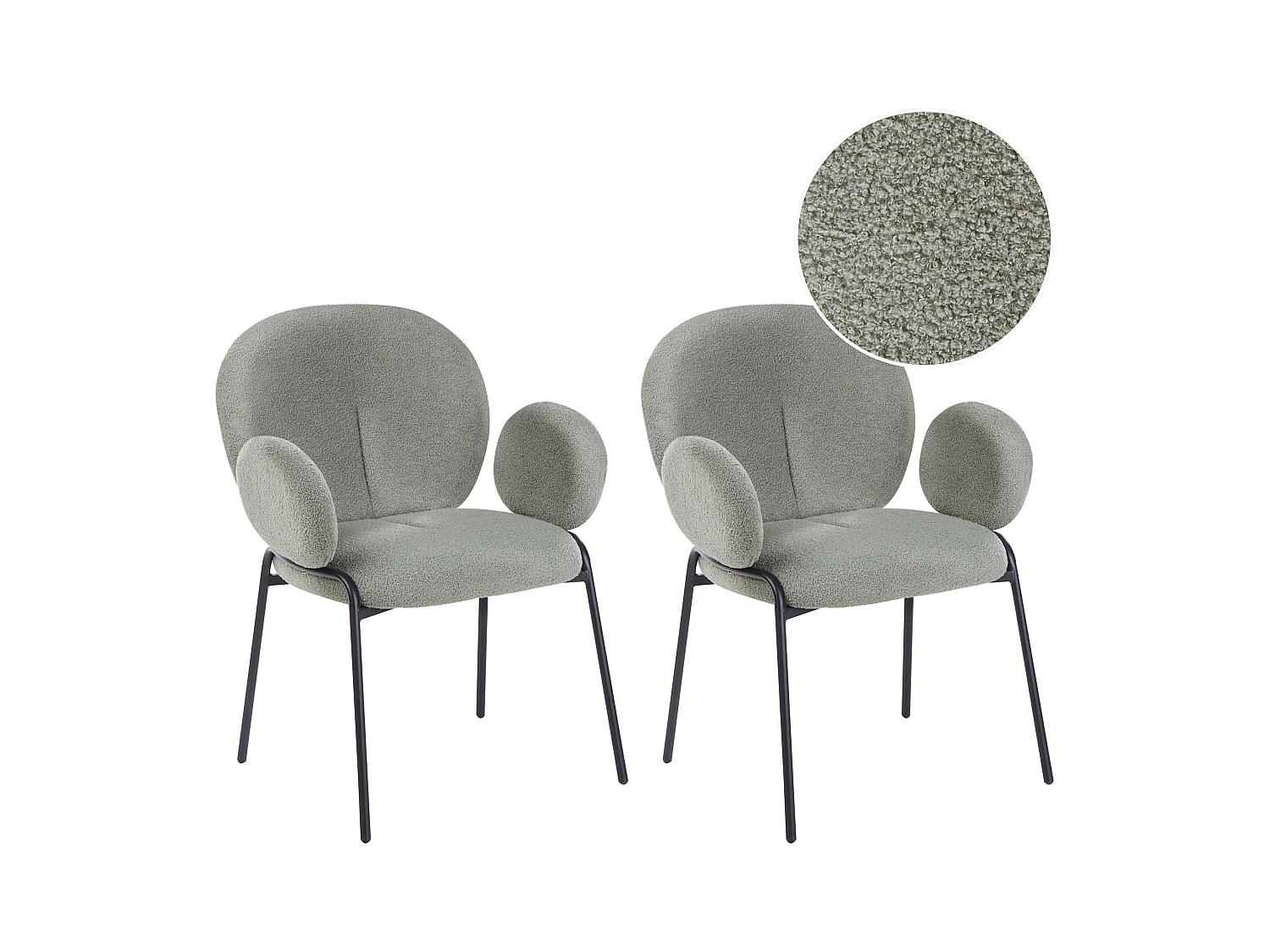 Lot de 2 chaises de salle à manger ELY Bouclé Vert clair