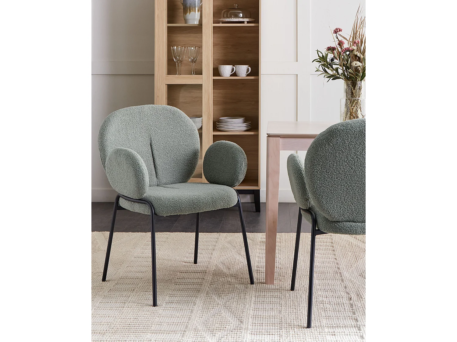 Lot de 2 chaises de salle à manger ELY Bouclé Vert clair