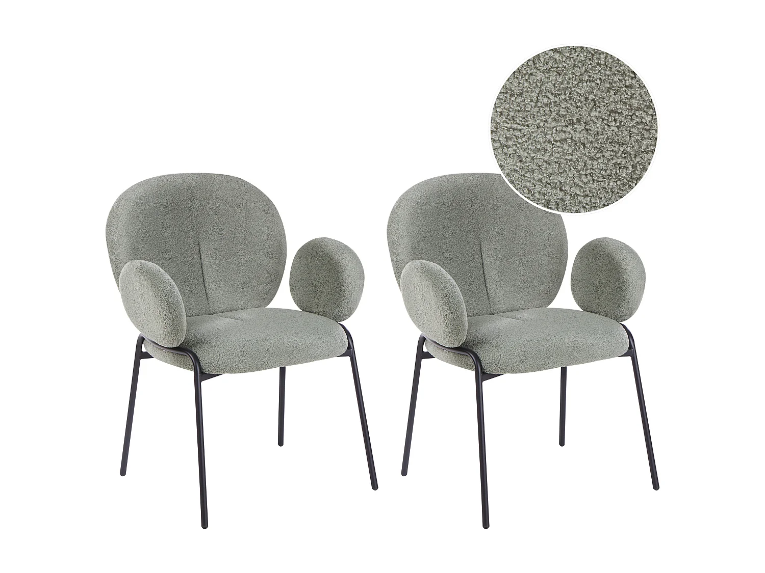 Lot de 2 chaises de salle à manger ELY Bouclé Vert clair