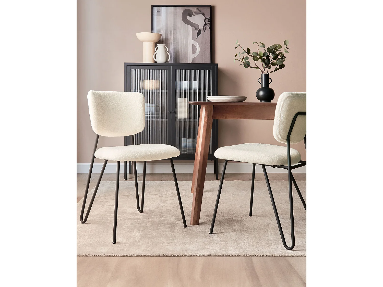 Conjunto de 2 sillas de comedor NELKO Bouclé Blanco crema